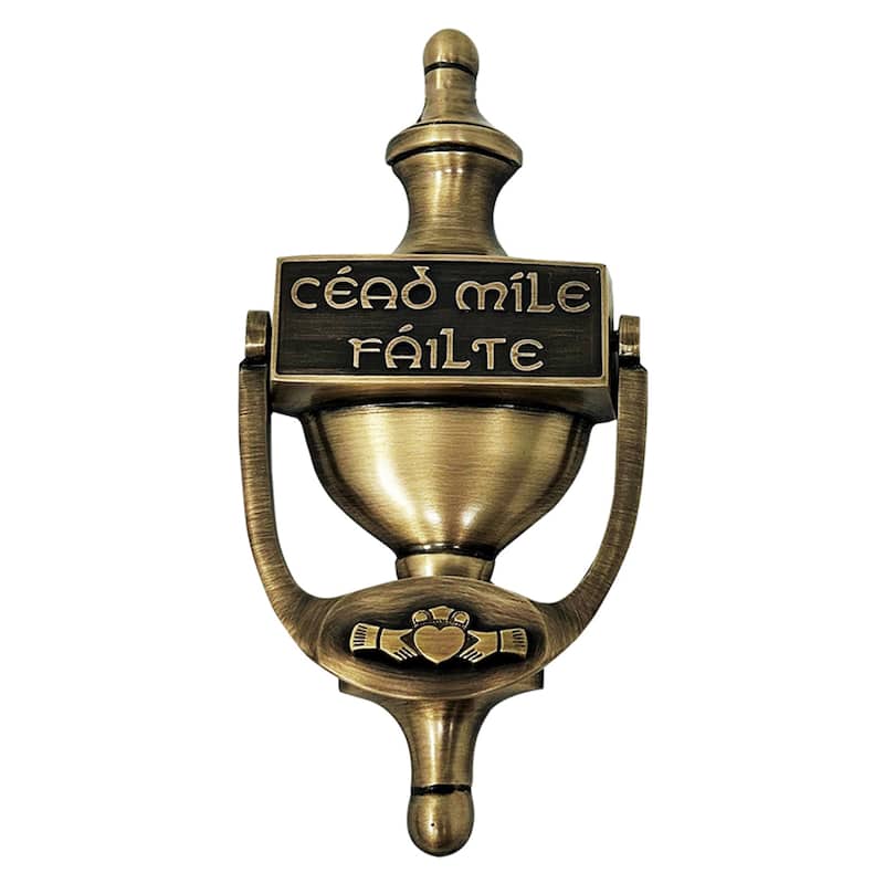 Medium Cead Mile Failte Claddagh Door Knocker - Antique Brass - Antique Brass