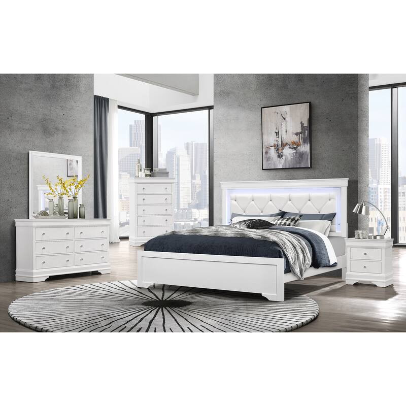 Contemporary Crocodile Texture Nightstand with Crystal Knobs - Metallic White