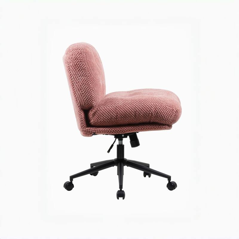 Pink Ergonomic Office Chair with Wide Thickened Seat, Crossed Legs and Wheels