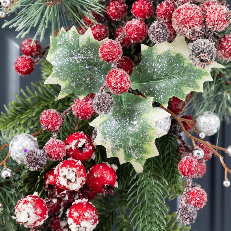 Glitzhome Christmas Red Pomegranate Berry & Holy Leaf Wreath or Teardrop