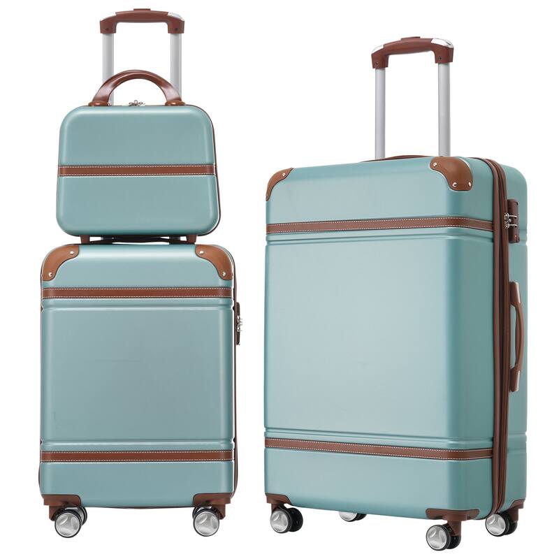 Lightweight 3-Piece Hardshell Luggage Set with TSA Lock, 20" & 24" Suitcases & Cosmetic Case - Green