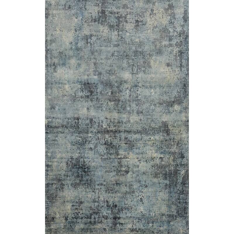 Hand Knotted Oriental Viscose Silk Carpet Modern Abstract Navy Blue & Blues Abstract Area Rug - 7' 10'' X 5' 3''
