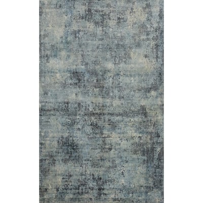 Hand Knotted Oriental Viscose Silk Carpet Modern Abstract Navy Blue & Blues Abstract Area Rug - 7' 10'' X 5' 3''
