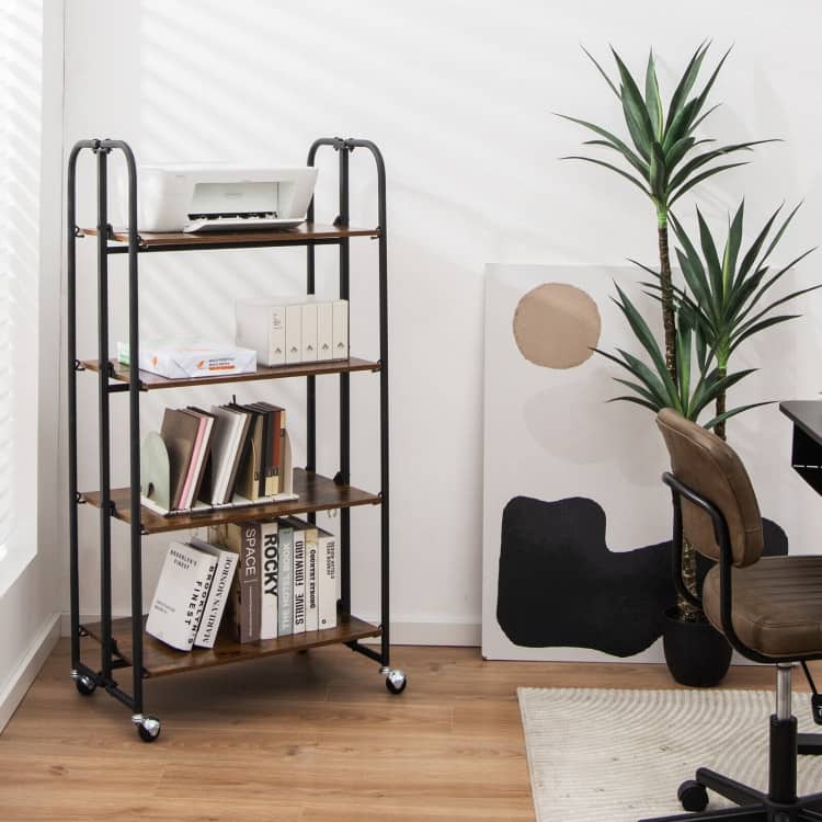 Foldable Rolling Cart with Storage Shelves for Kitchen-4-Tier - 26" x 16" x 52"(L x W x H)