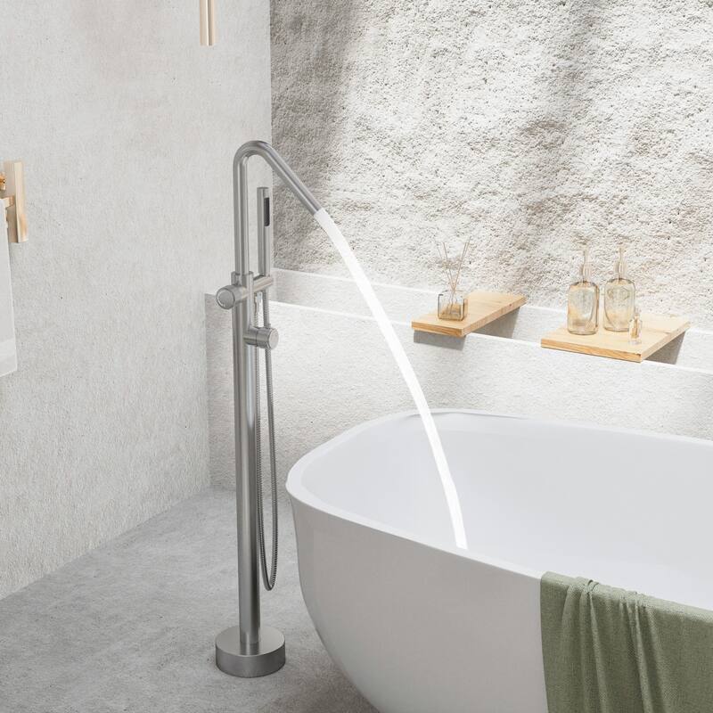 Modland 46''H Outdoor Shower System 316 Stainless Steel Thermostatic Freestanding Poolside Faucet with Swivel Spout - 46'' H - Brushed Nickel