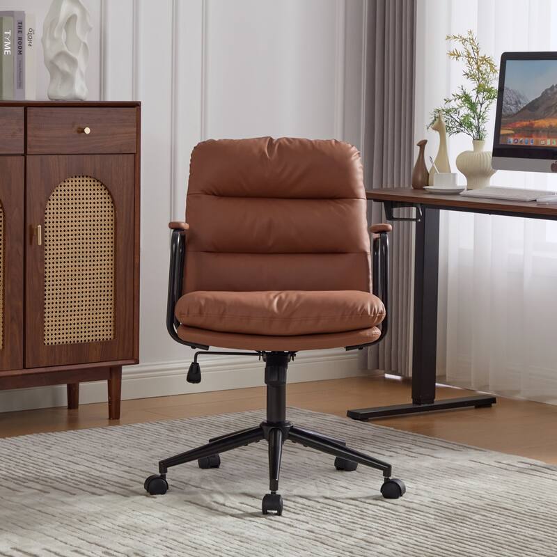 Modern Office Chair, Mid-Back Office Chair, PU Leather Computer Chair with 360° Swiveling Seat, for Living Room, Bedroom