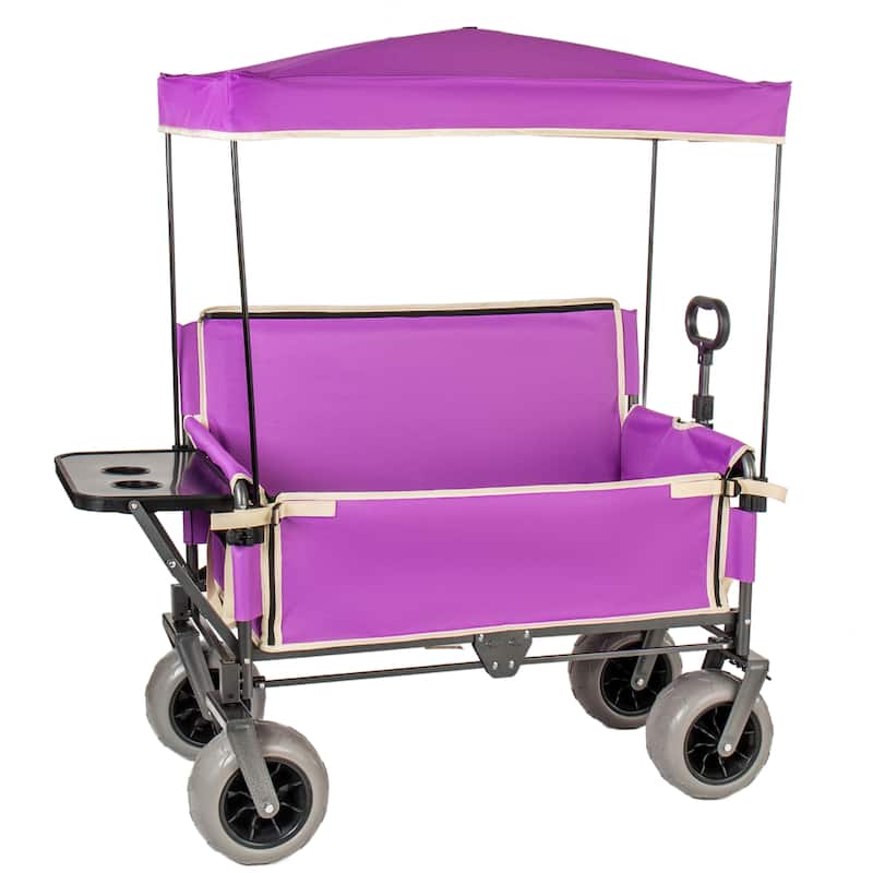 3-in-1 Collapsible Wagon,Convertible Folding Cart with Canopy &Rear-Mounted Folding Tabletop, 500lbs Heavy-Duty, 180L Capacity