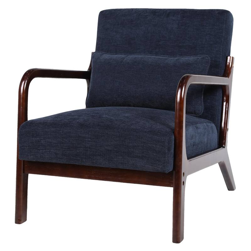Mid Century Modern Armchair, Accent Chair with Solid Wood Frame and Detachable Lumbar Pillow for Living Room