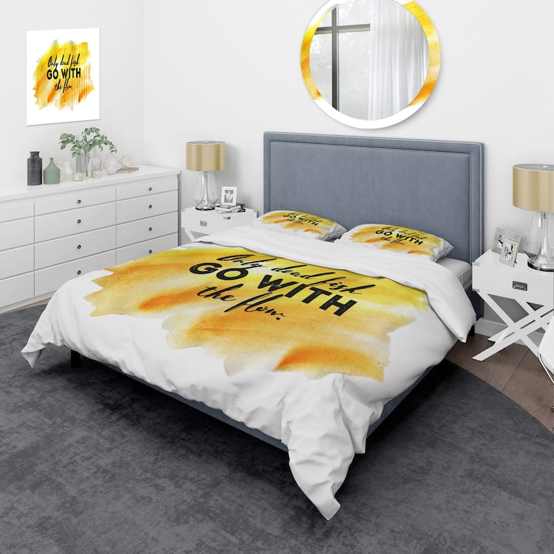 Designart 'Only Dead Fish Go With The Flow' Modern Duvet Cover Set