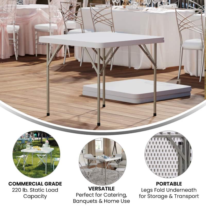 2.85-Foot Square Plastic Folding Table - Event Folding Table - 34.25"D x 34.25"W x 29.5"H