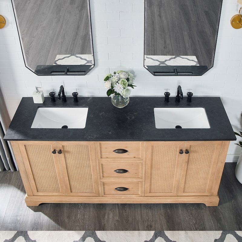 Hervas Bath Vanity with Natural Marble Top without Mirror