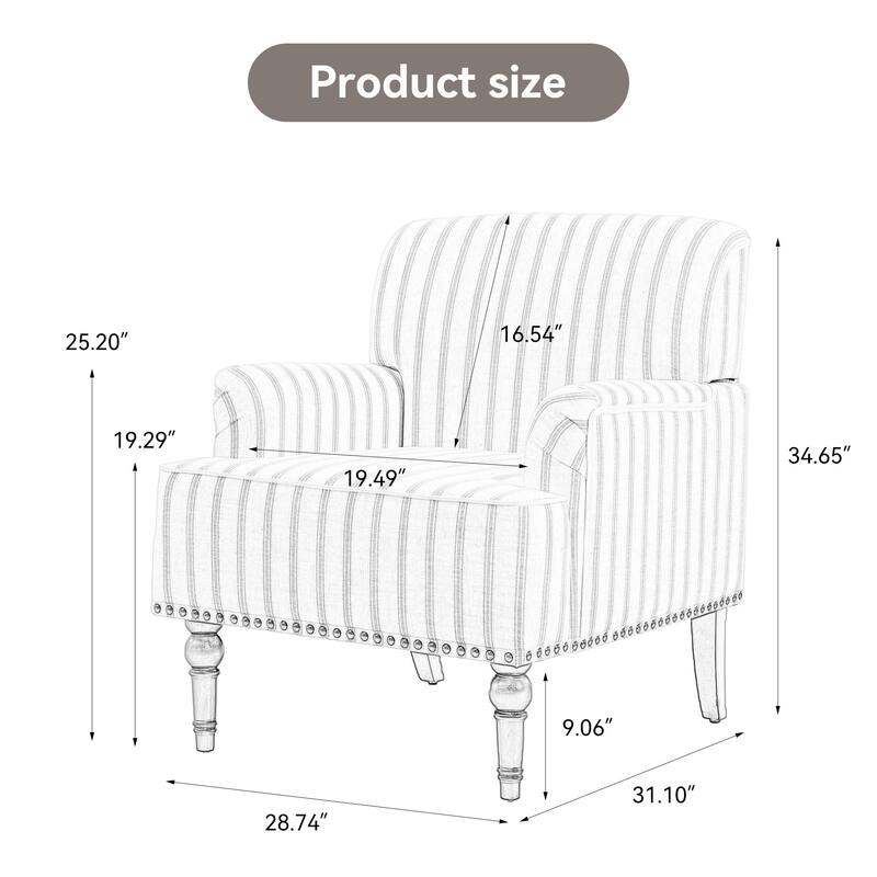 Linen Upholstered Armchair Nailhead Trim Accent Chair