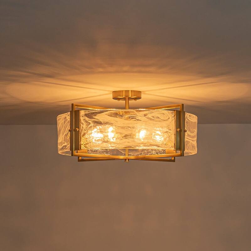 Modern Entryway 6-Light Glazed Glass Drum Semi-flush Mount