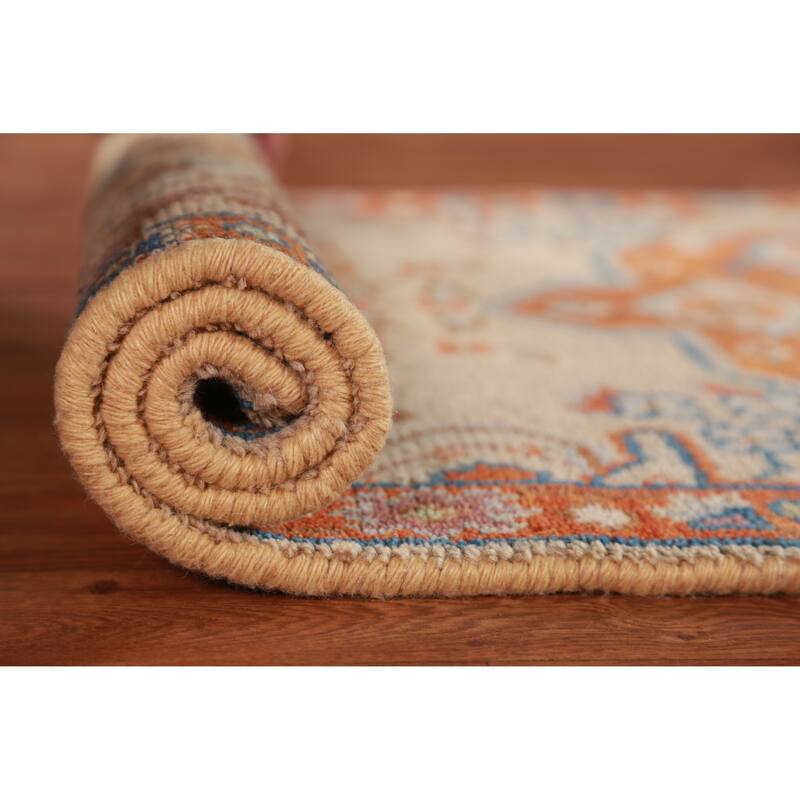 Hand Knotted Oriental 100% Wool Carpet Transitional Medallion Peach Oushak Area Rug - 5' 11'' X 2' 6''