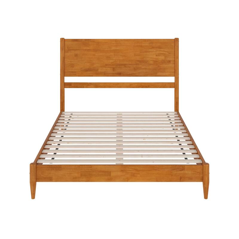 Solid Wood Low Profile Platform Bed - Modern Bedroom Bed Frame - Light Toffee Finish