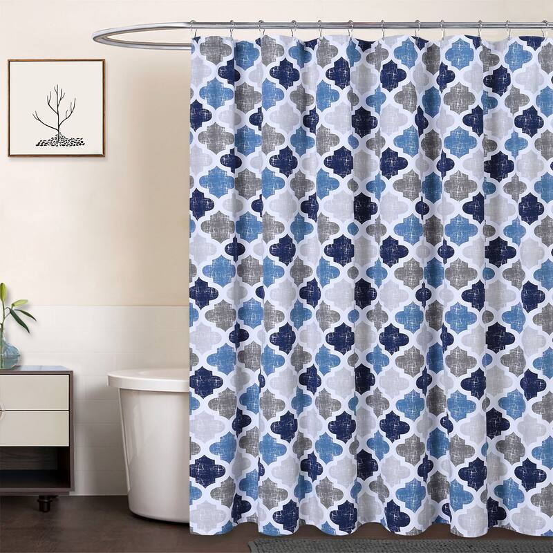 Quatrefoil Print Cotton Blend Fabric Shower Curtain