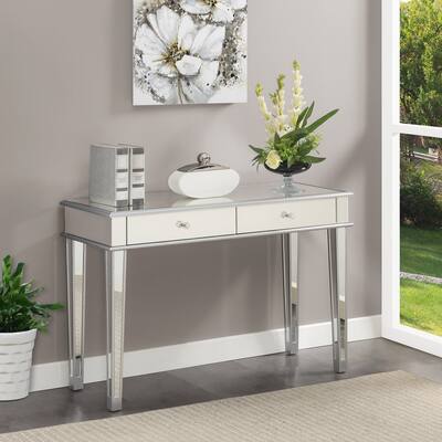 Gold Coast Deluxe 2 Drawer Mirrored Desk/Console Table, Mirror/Silver