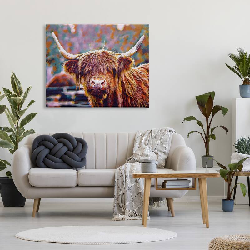 Stupell Highland Cattle Modern Portrait Canvas Wall Art Design by Dakota Diener