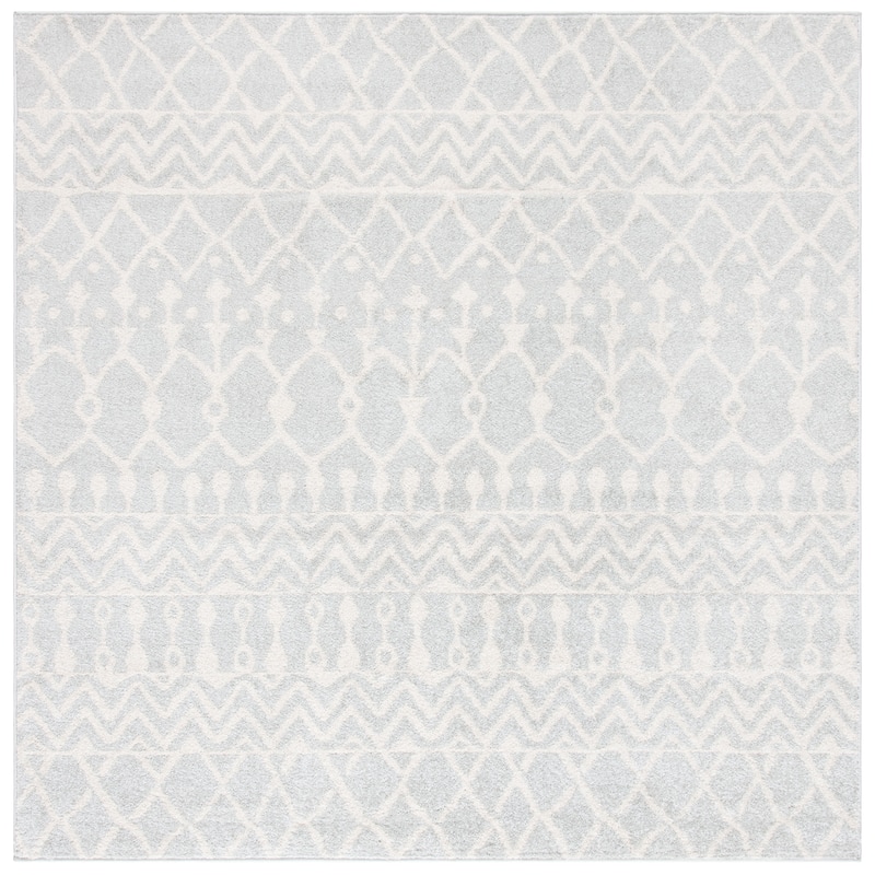 SAFAVIEH Tulum Metta Moroccan Boho Tribal Rug - 5' Square - Light Grey/Ivory