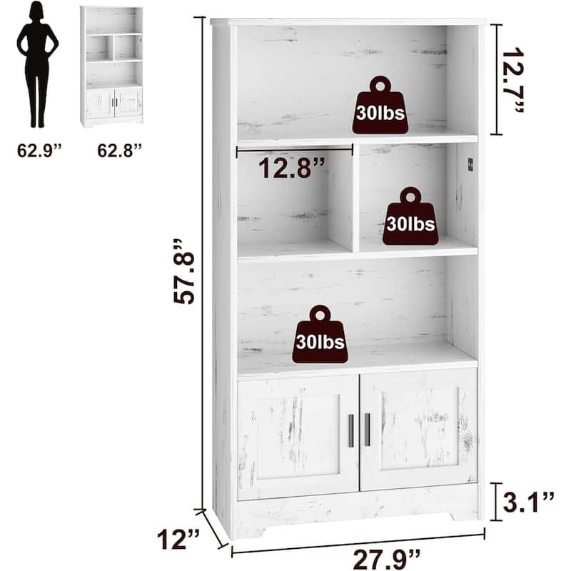 5-Tier Bookshelf with Cabinet and 2 Drawers, Standing Bookcase Display Rack for Bedroom, Living Room, or Home Office