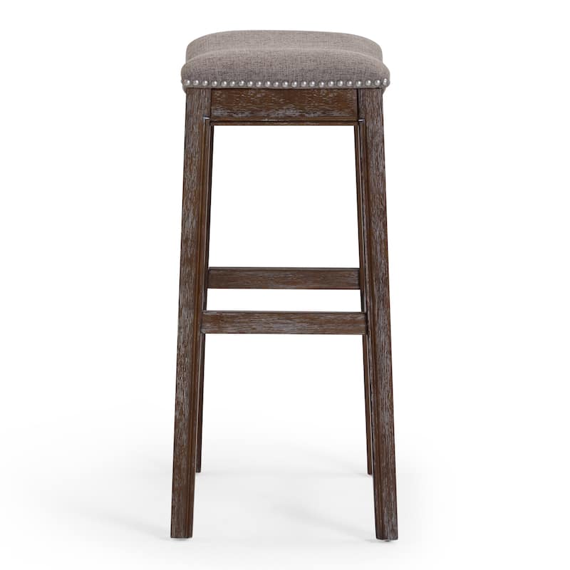 Sadie Saddle-Seat Wood Bar Stool with Upholstered Seat
