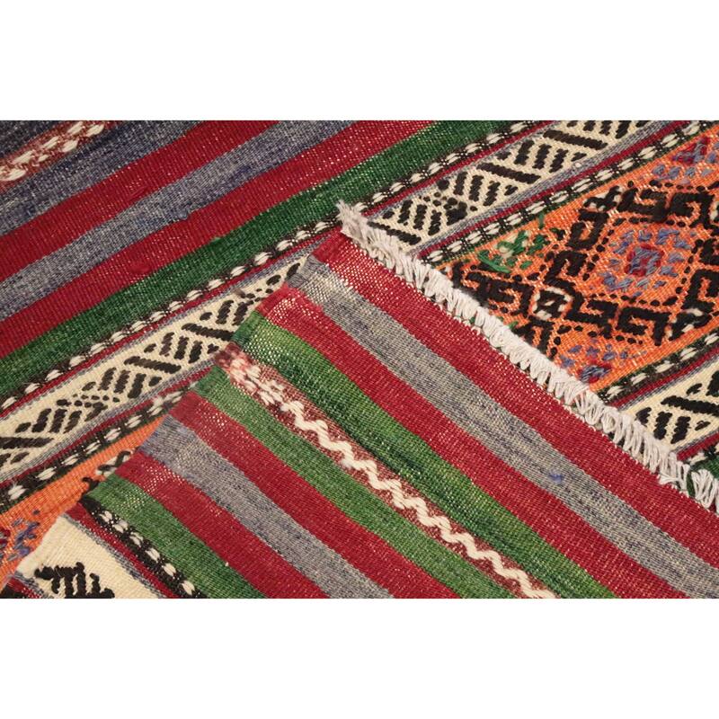 Hand Woven Oriental 100% Wool Carpet Southwestern Tribal Multi-Colored Kilim Area Rug - 7' 10'' X 5' 10''