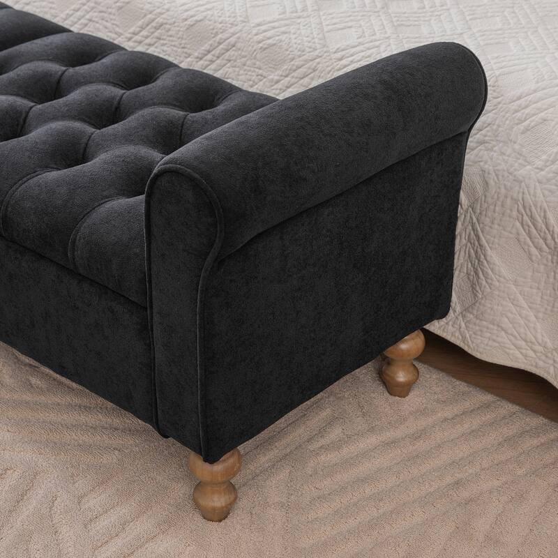 End of Bed Bench Storage Bench with Armrests, Rustic Upholstered Bench Black Indoor Bench Window Bench