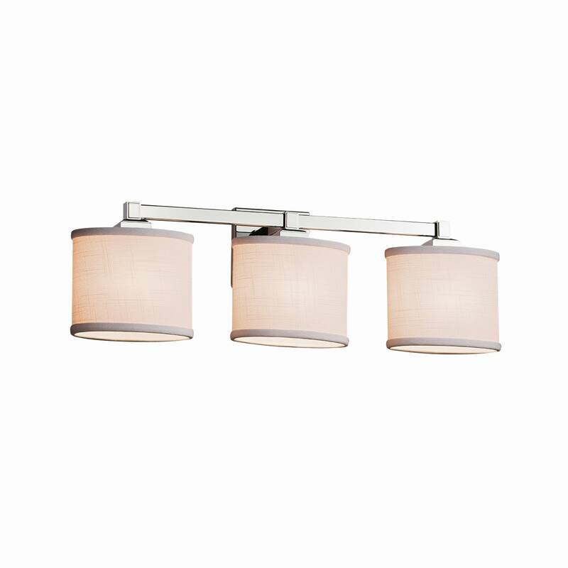 Justice Design Textile Regency 3-light Polished Chrome Bath Bar, White Oval Shade
