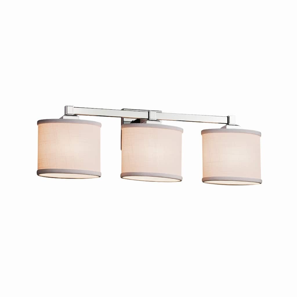 Justice Design Textile Regency 3-light Polished Chrome Bath Bar, White Oval Shade