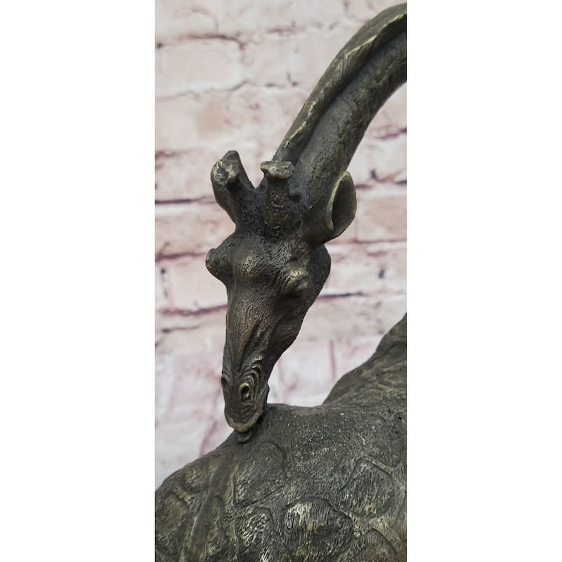 African Graceful Giraffe Sitting Bronze Sculpture Figurine Signed Marble Base