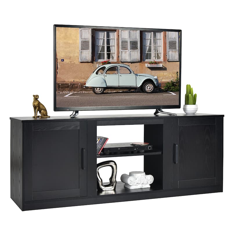 Costway 58'' TV Stand Entertainment Console Center W/ 2 Cabinets for - 58'' x 16'' x 22.5'' - Black