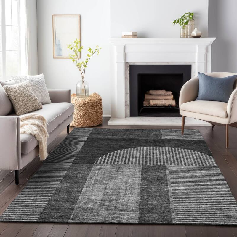 Premium Washable Super Soft Modern Deco Mayfield Rug - Charcoal - 3' x 5' - Rectangle