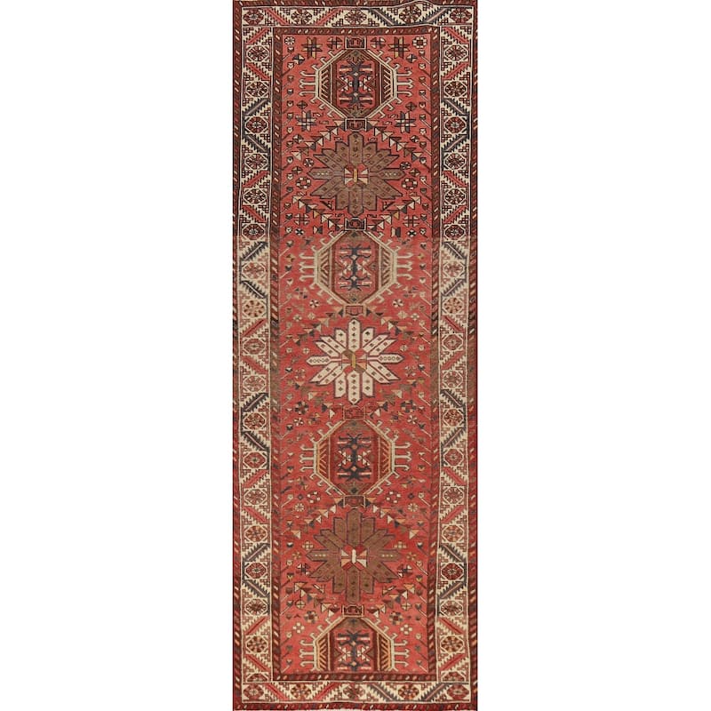 Hand Knotted Oriental 100% Wool Carpet Traditional Geometric Oranges & Rust Tabriz Runner Rug - 13' 8'' X 3' 6''