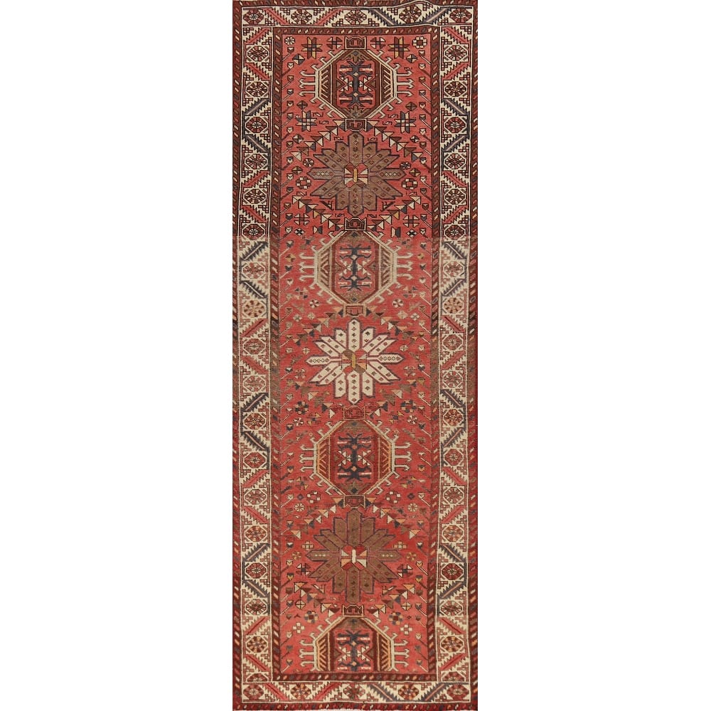 Hand Knotted Oriental 100% Wool Carpet Traditional Geometric Oranges & Rust Tabriz Runner Rug - 13' 8'' X 3' 6''