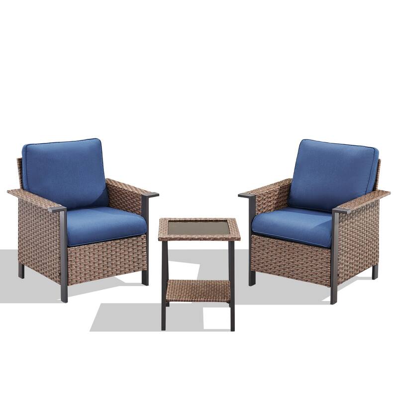 Pocassy Outdoor Wicker 3-Piece Patio Chair with Side Table