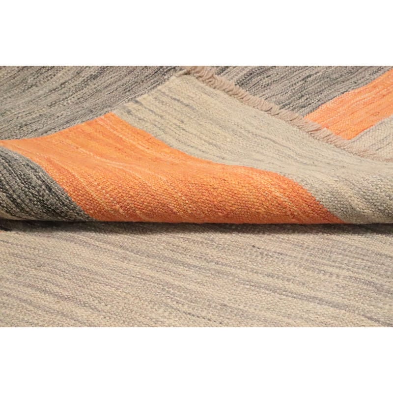 Hand Woven Oriental 100% Wool Carpet Southwestern Modern Greys & Charcoal Kilim Area Rug - 9' 7'' X 8' 4''