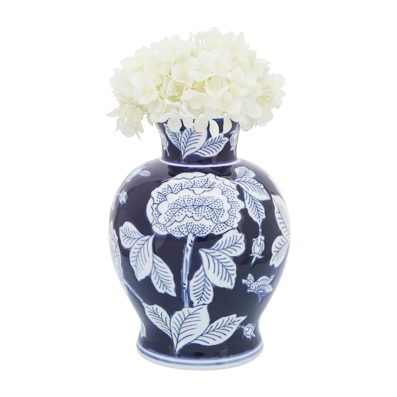 Sagebrook Home Blue and White Ceramic Vase Contemporary 9" Floral Chinoiserie Vase - 6" x 6" x 9" - Floral Blue/white