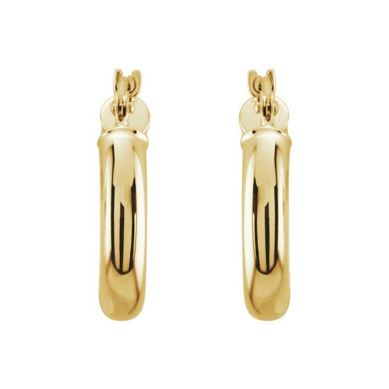Curata 14k Yellow Gold 15mm Polished Tube Hoop Earring