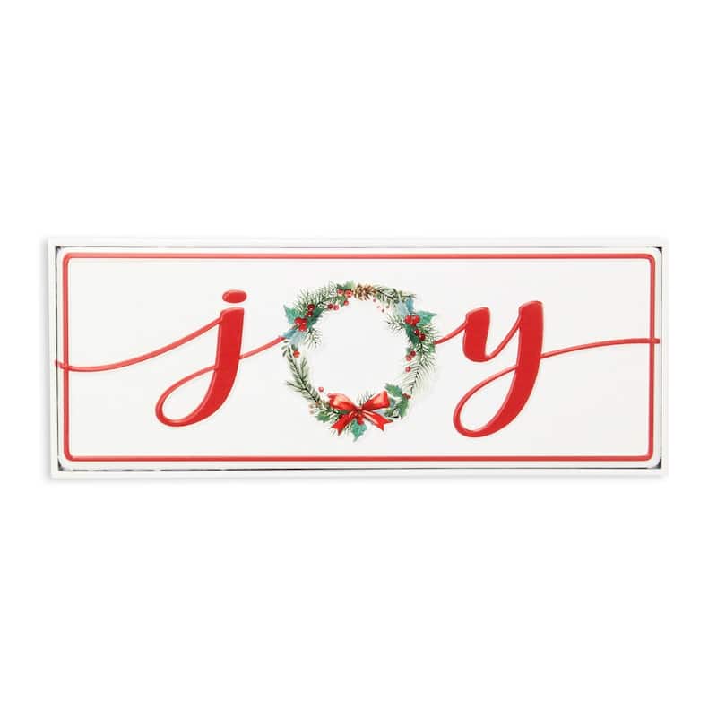 HomeRoots 7" X 19" White and Red Christmas Joy Metal Wall Decor