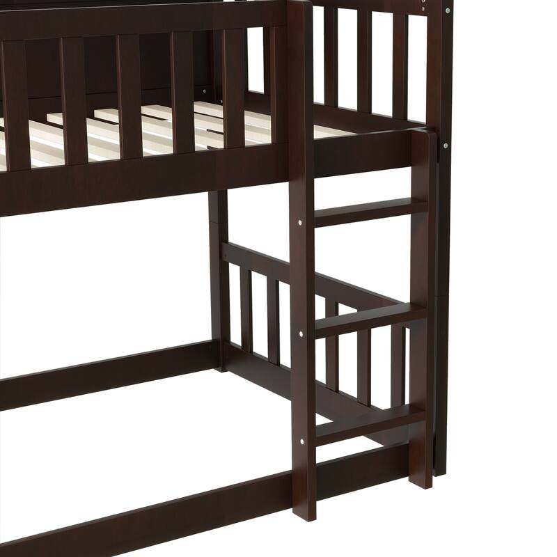 Roomfitters Twin Size Triple Rubber Wood Bunk Bed with Ladders and Guardrails, Detachable Twin over Twin over Twin Bed, Espresso