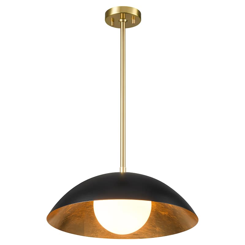 1-Light Modern Black/Gold Leaf Oversized Dome Glass Globe Pendant Light for Kitchen Island
