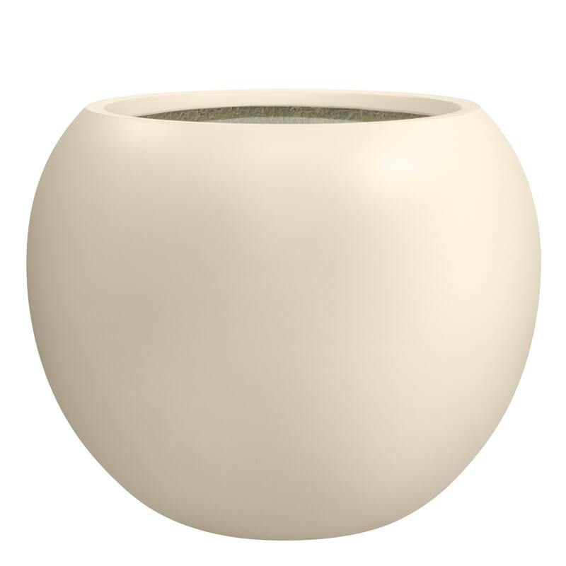 DreamPatio Riverside Fiberstone Modern Sphere Planter for Indoor/Outdoor - 17x17x13.5 - Linen