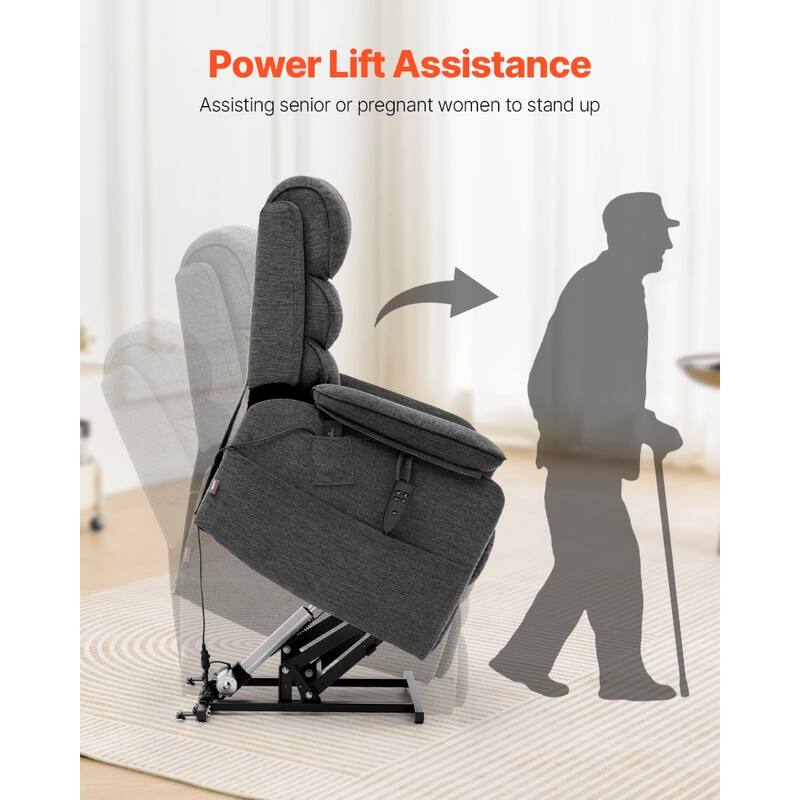 Beige Chenille Dual-Motor Lift Chair, Massage, Heat & Recliner