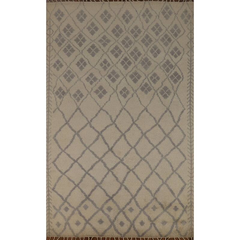 All-Over Trellis Moroccan Oriental Area Rug Hand-Knotted Wool Carpet - 5'0" x 8'1"