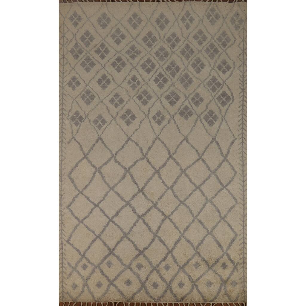 All-Over Trellis Moroccan Oriental Area Rug Hand-Knotted Wool Carpet - 5'0" x 8'1"