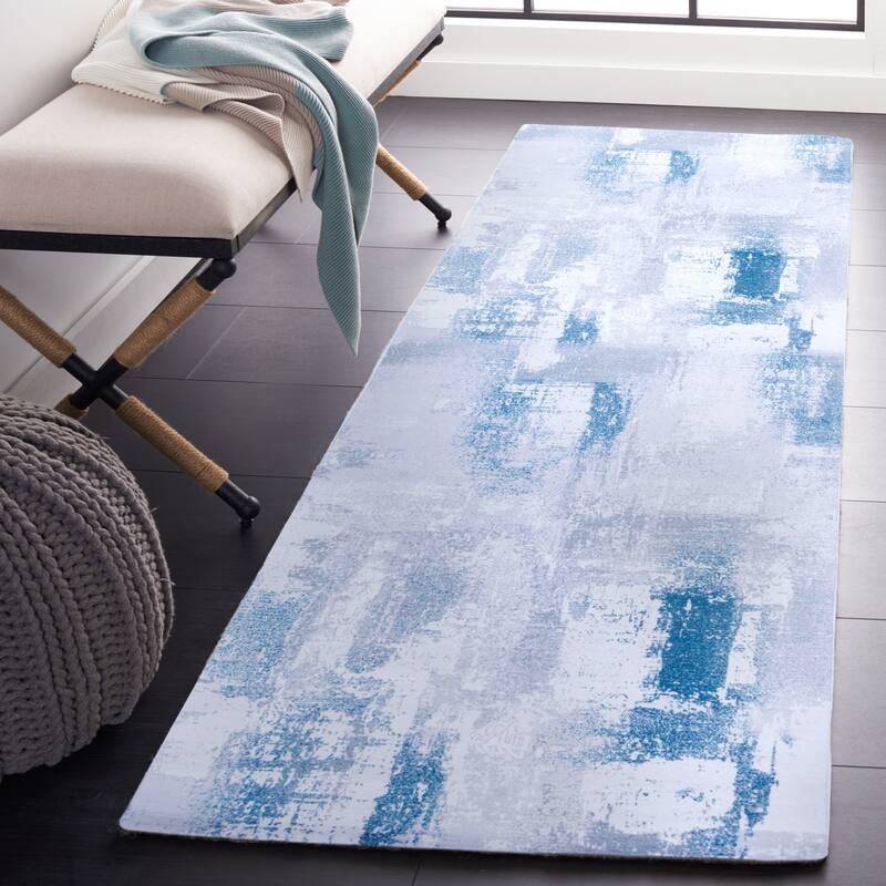 SAFAVIEH Tacoma Machine Washable Slip Resistant Permelia Modern Abstract - 2' 6" x 8' - Grey/Blue - Runner