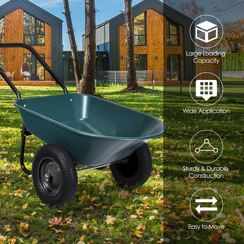 Costway 2 Tire Wheelbarrow Cart Heavy-duty Dolly Utility Cart