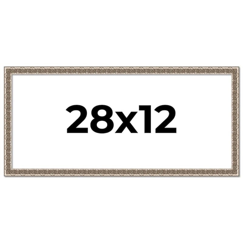 28x12 Frame Silver Versailles Ornate Solid Wood Picture Frame | 1 Inch