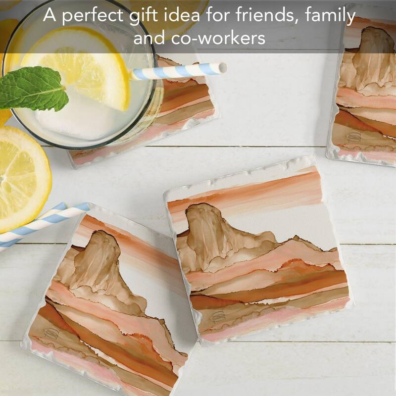 Desertscape 4-Pack Absorbent Stone Tumbled Tile Coasters with Protective Cork Backing 4" Square Made in The USA Wipes Clean
