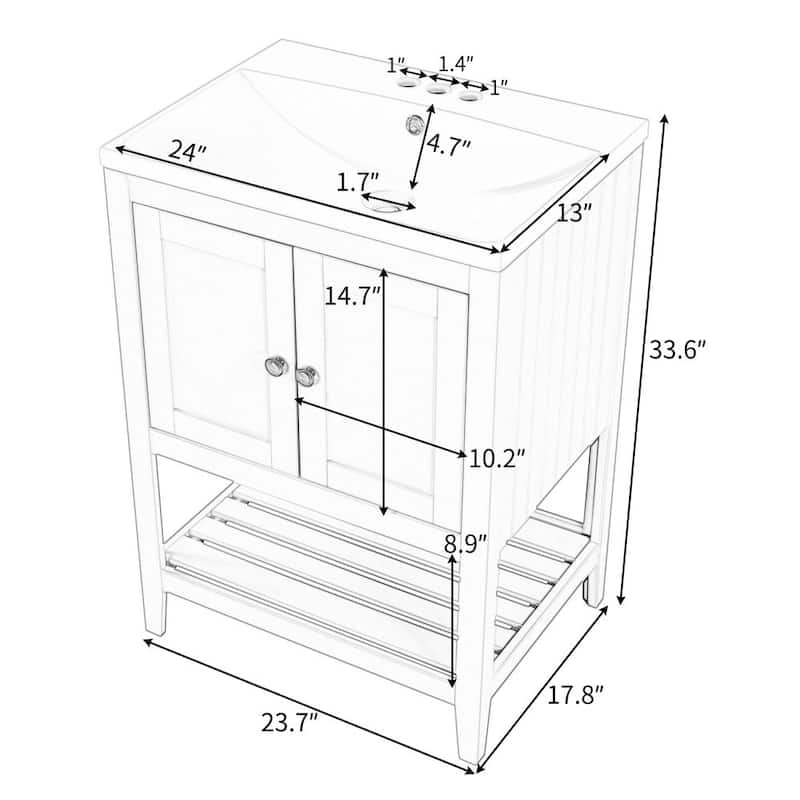 24 in. W x 17.8 in. D x 33.6 in. H Sleek Bath Vanity Cabinet White